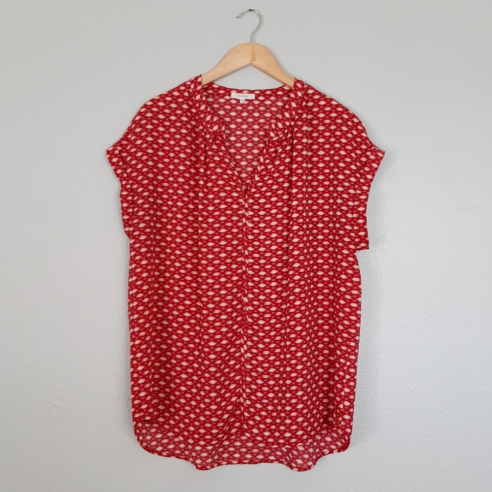 Pleione | V-Neck Short Sleeve Blouse